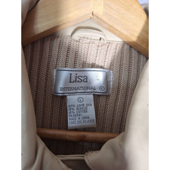 LISA INTERNATIONAL Lamb Skin Leather Sweater Vest Women's L Beige Button Up Y2K - Picture 3 of 9